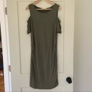 Lux & Co | Blair Maternity Cold Shoulder Fitted Dress Dark Sage